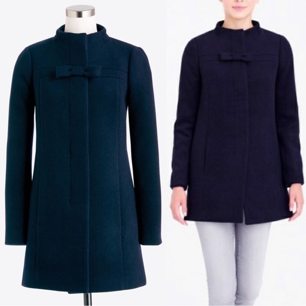 J.Crew Factory wool blend coat with bow navy blue 4